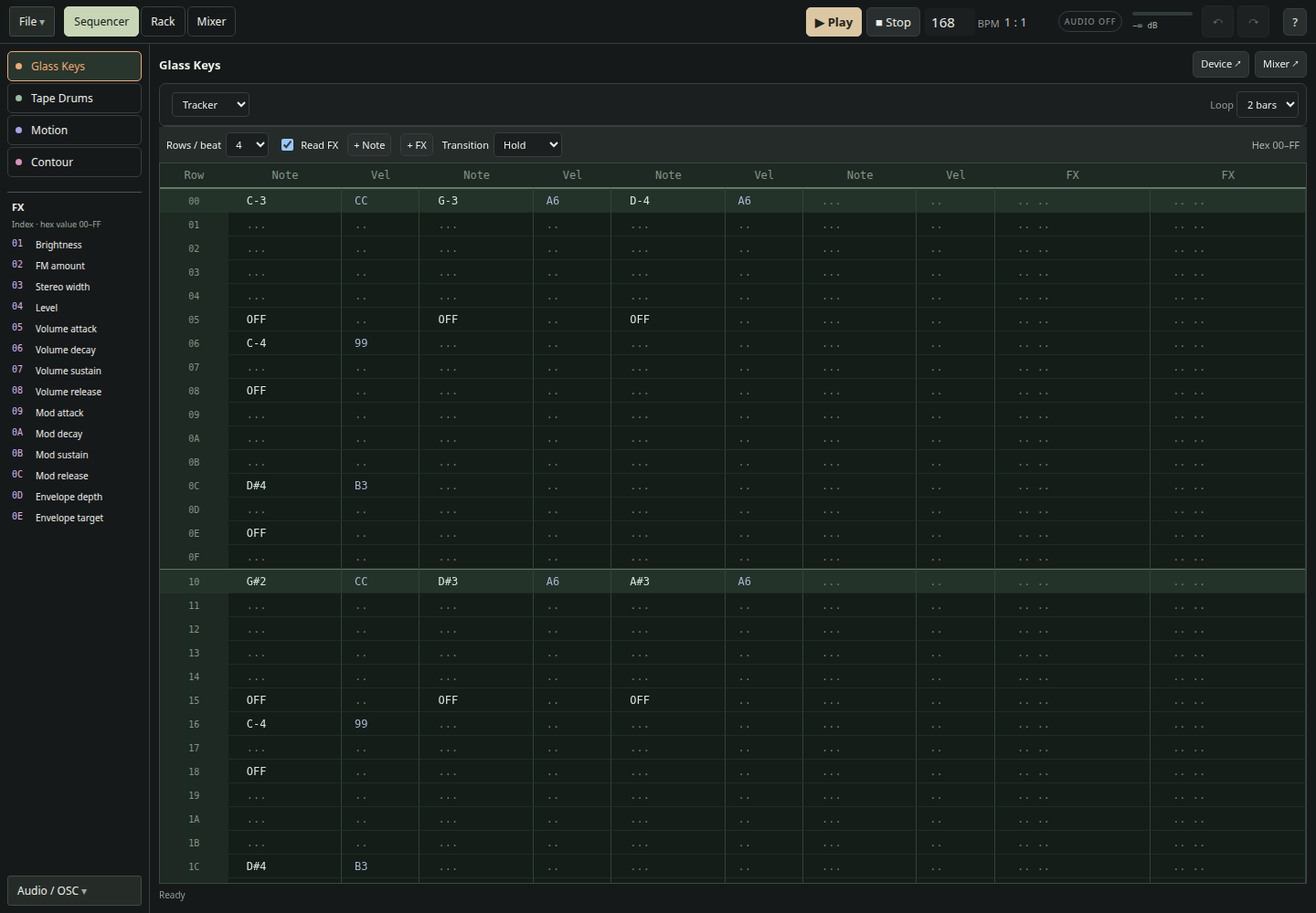 Generant tracker sequencer view